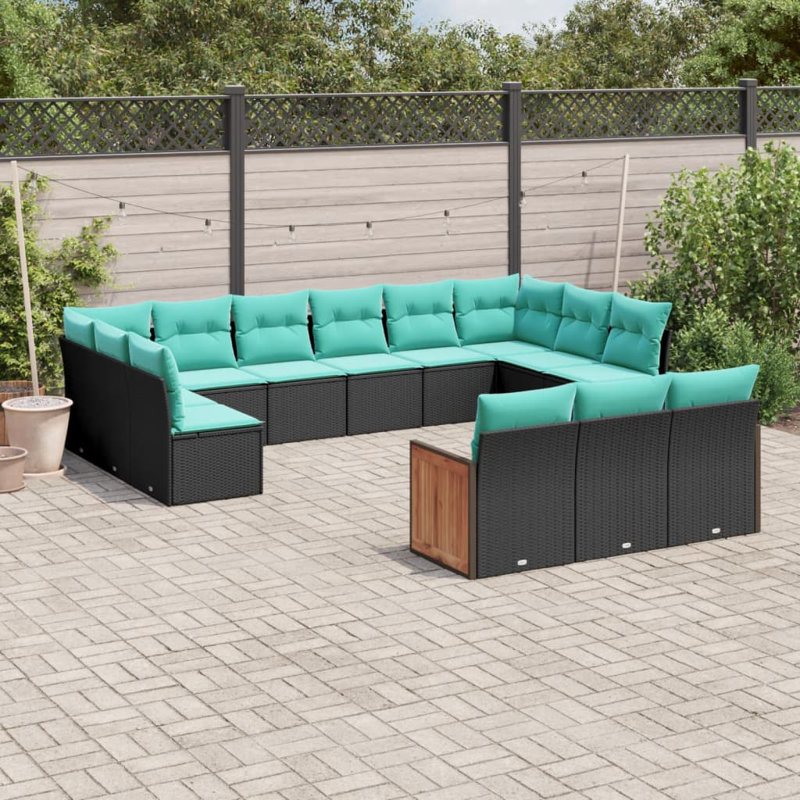  Ensemble de canapé de patio 13 pièces avec coussins en rotin de polyester noir