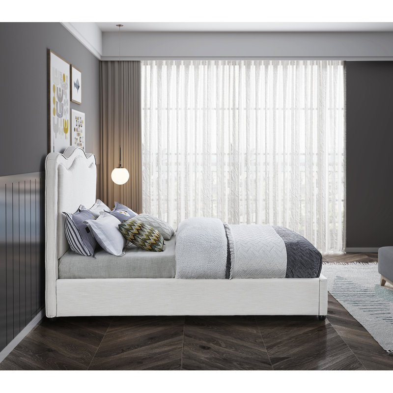 Glenside Upholstered Linen Fabric Bed, Twin, Cream Linen