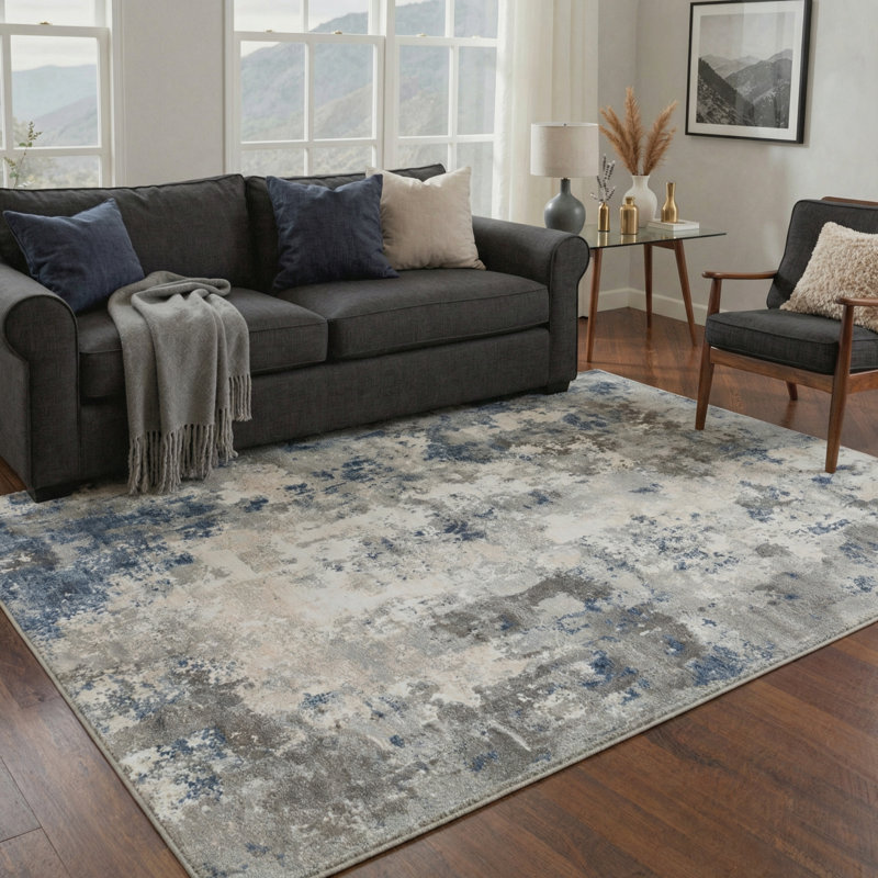 Mignone Splatter Collection Abstract Splatter Machine Washable Slate Indoor Area Rug With Non-Slip Backing, Rectangle 5' x 7'