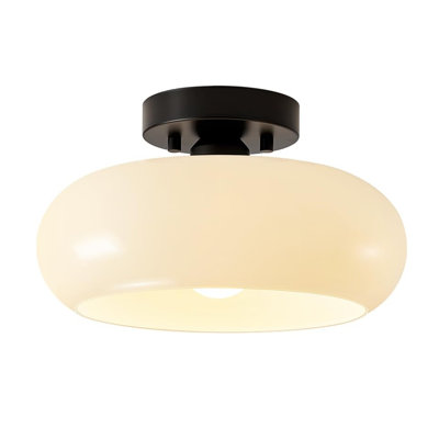 11 in. Modern Round Satin Black Semi-Flush Mount for Kitchen, Living room, or Bedroom, No bulb(s) included