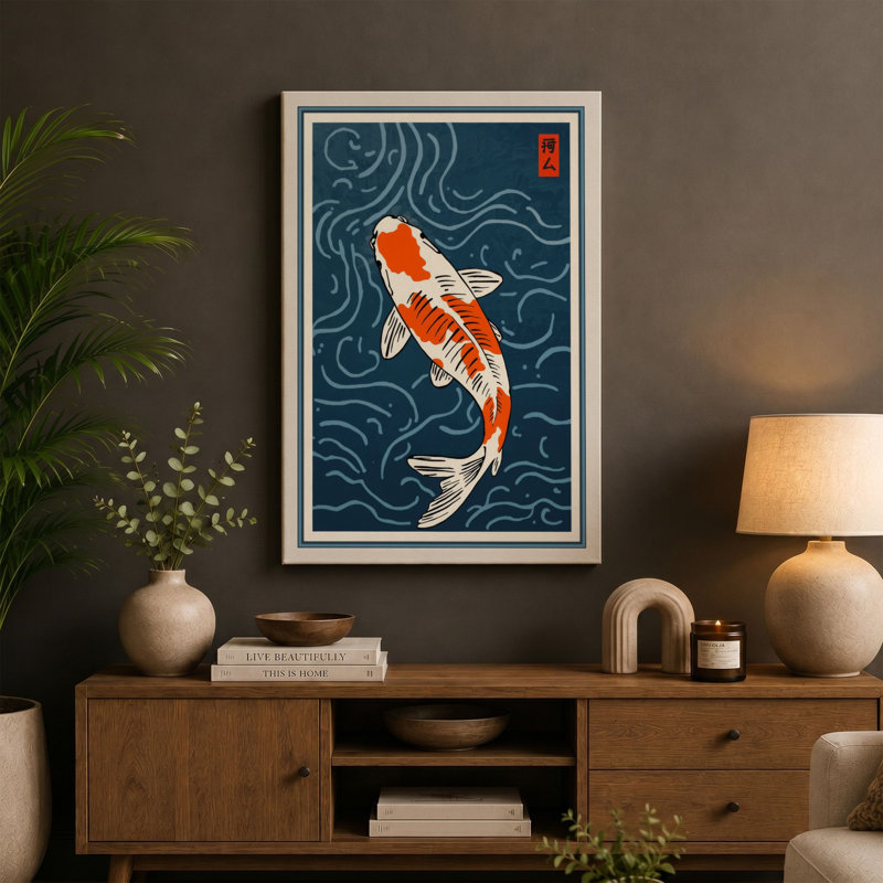 Dancing Koi Japandi - Wrapped Canvas, 18x12 - 45.7 x 30.5 cm, Sage Border