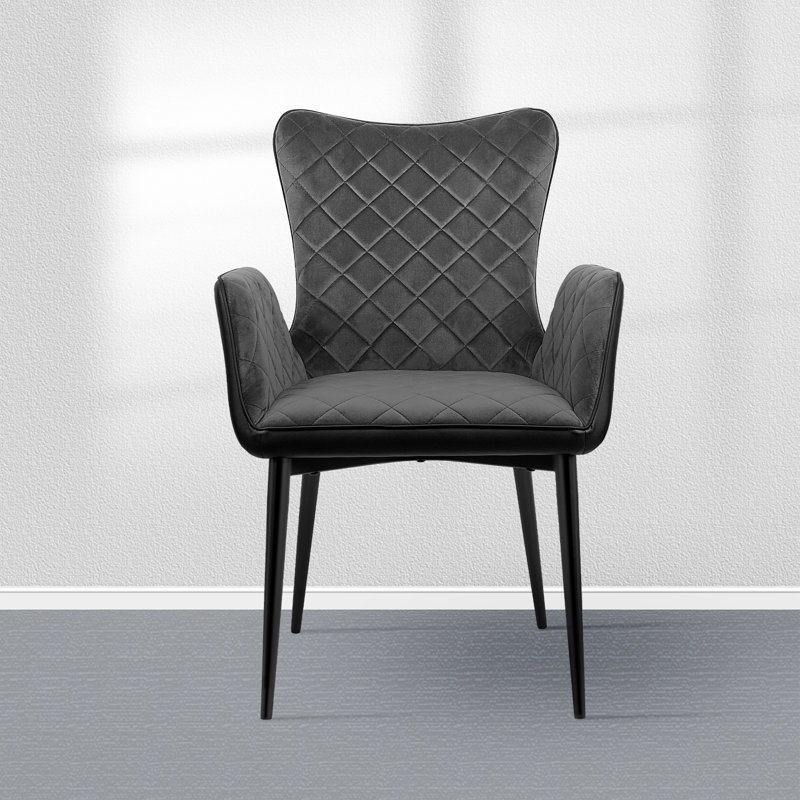 Fauteuil à oreilles Javarion en velours gris foncé