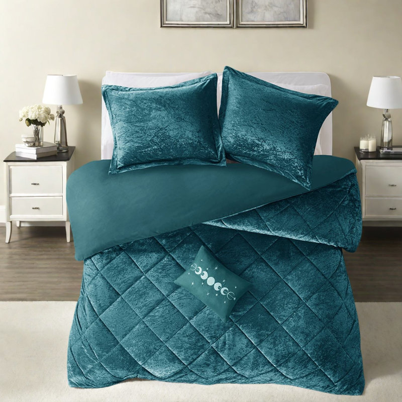 Ensemble de literie en velours luxueux, polyester bleu sarcelle, décoration de chambre glamour