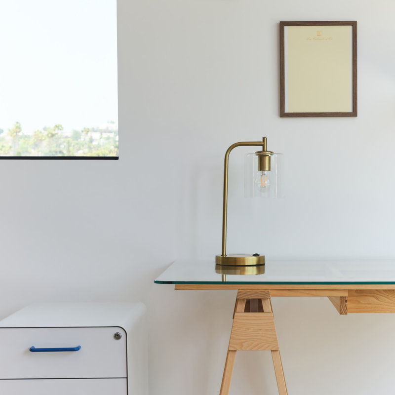 Elizabeth Brass and Glass 16" Desk Lamp with USB and Wireless Charging