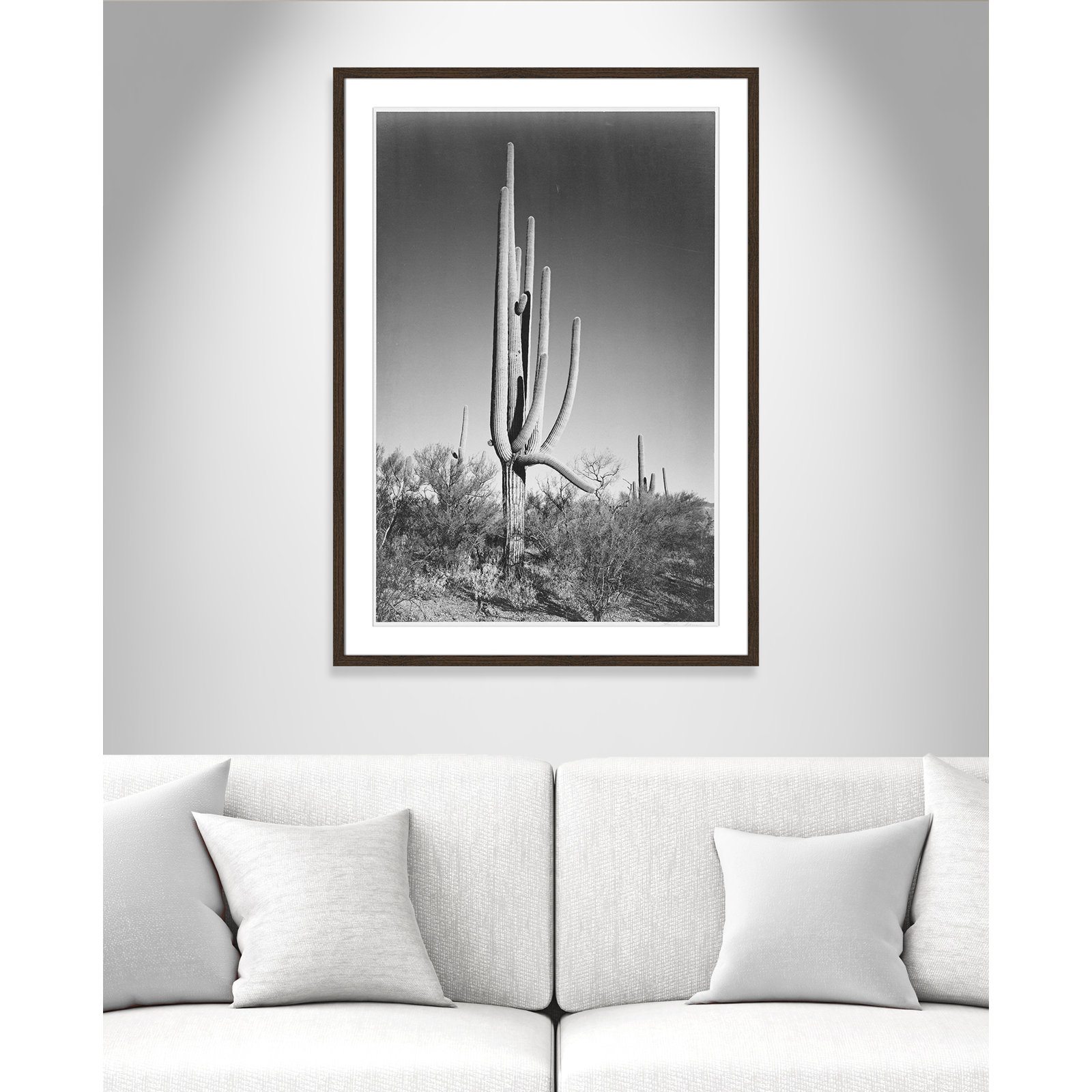 Saguaro National Monument Print by Ansel Adams, 41.5" H x 29.5" W x 0.75" D, Walnut