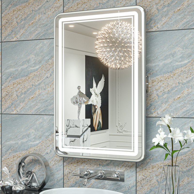 Miroir de salle de bain rectangulaire Demivion, 24 po x 36 po, Argent