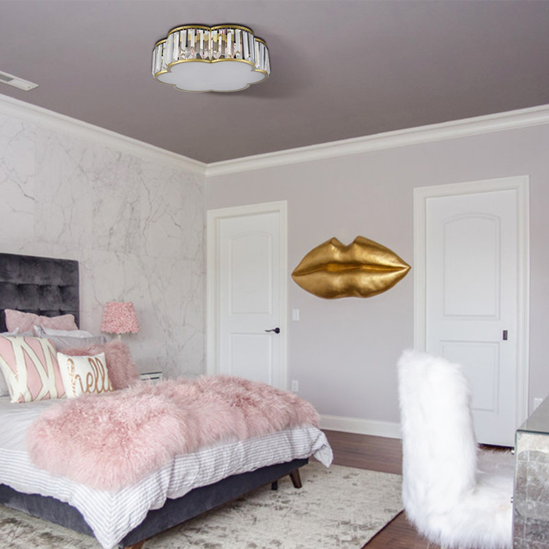 Gold Crystal Flush Mount Ceiling Light 3-Light, 3-Light