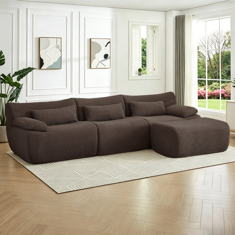 Boneless Chifley L-Shaped Modular Sectional, Cloud Couch with 1 Ottoman, Brown Corduroy