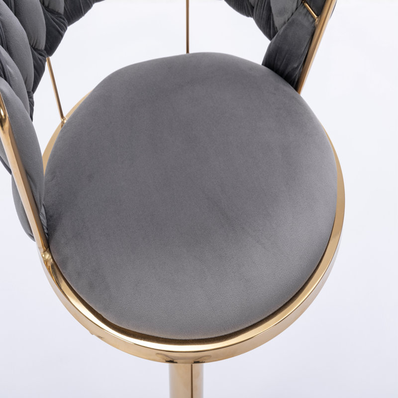 Ensemble de 2 tabourets de bar, avec repose-pieds chromé et base pivotante réglable en velours, Gris
