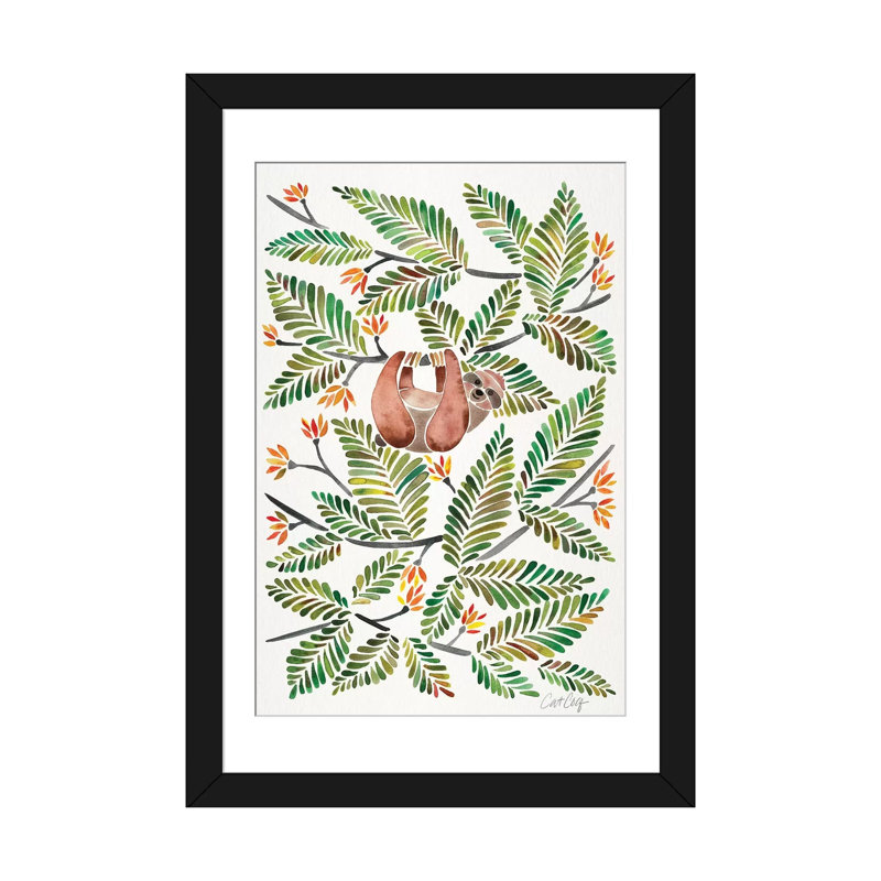 Strickler paresseux vert, H 26 po x l 18 po x P 1,5 po, Papier d'art encadré noir, Blanc