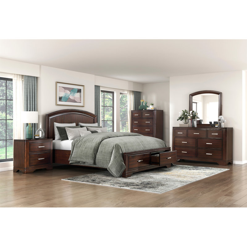 Commode de rangement moderne à finition cerisier avec 7 tiroirs, meubles de chambre à coucher à glissières lisses et transitionnelles (comprend une commode sans miroir)