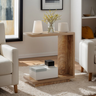 Wooden C-Shaped End Table, Narrow Side Accent Table and Bedside Nightstand for Living Room and Bedroom