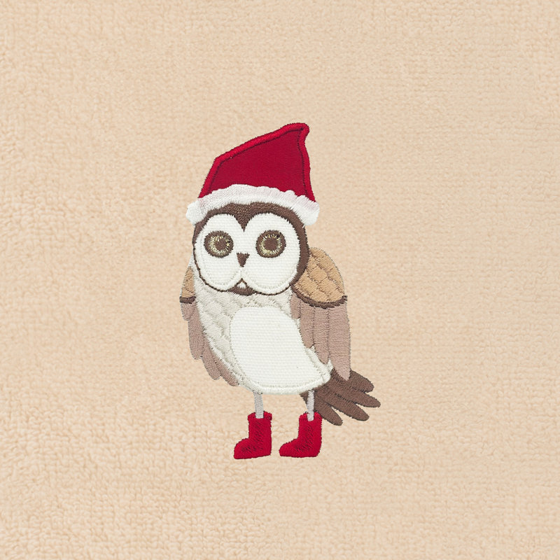 The Holiday Aisle® Christmas Baby Owl - Embroidered Luxury 100% Turkish Cotton Hand Towels (Set Of 2), Sand