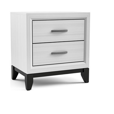 Two Tone Design 1Pc Nightstand Two Drawers Wooden Legs White Finish Bedroom Furniture