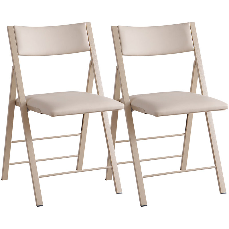 Folding Chairs with Cushion 2 PCS -  Heavy Duty Steel Frame Foldable Dining Chairs, Wood