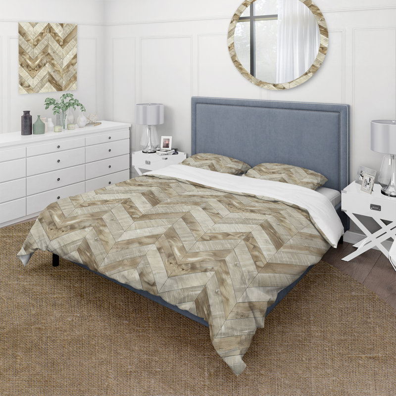 Ensemble de housse de couette brun beige Midcentury Chevron II - Midcentury, Housse de couette très grand + 2 taies décorativ