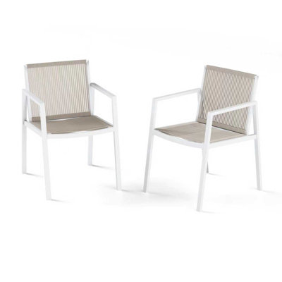 Set Of 2 Aluminum Patio Dining Chairs With Armrests, All-weather Outdoor Chairs For Garden, Lawn, Yard, Poolside, Or Indoor Use, White
