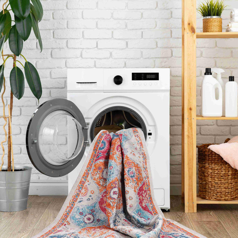 Cream Washable Area Rug, Rectangle 2'5" x 10'