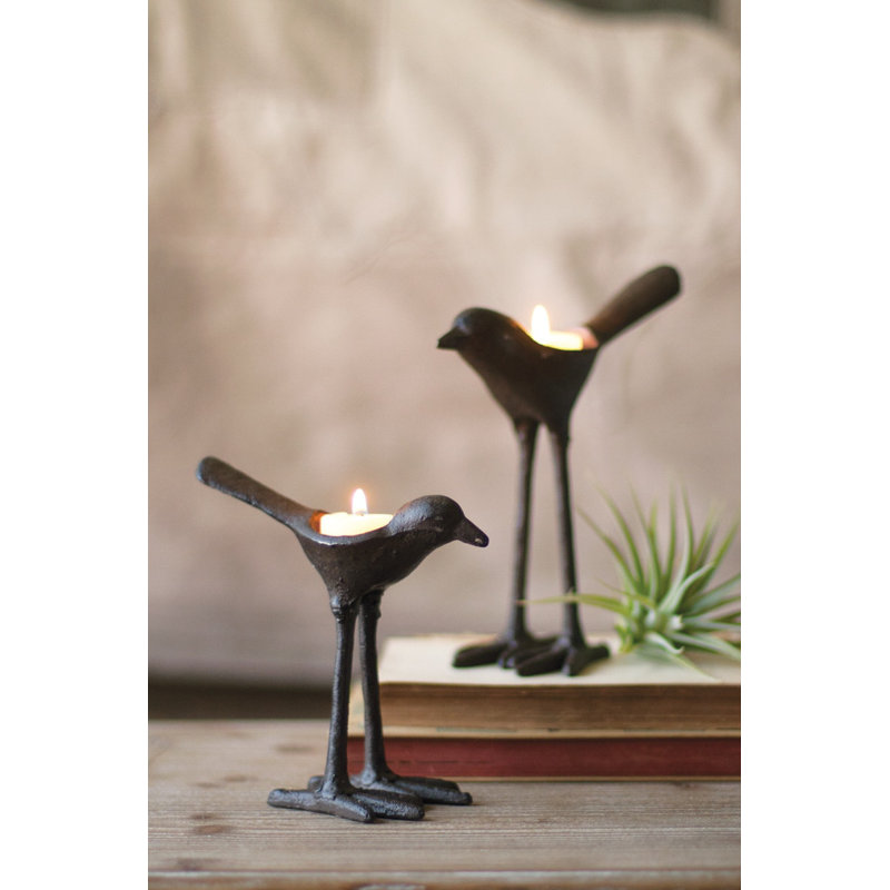  Ensemble de 2 supports à thé rustiques en fonte pour oiseaux, H 7 po