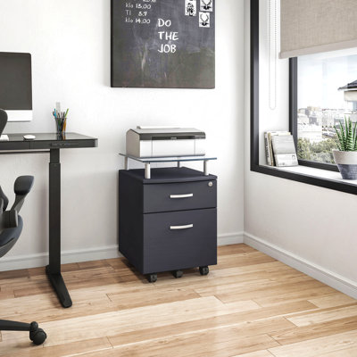 Classeur à roulettes gris avec plateau en verre pour l'organisation de bureau