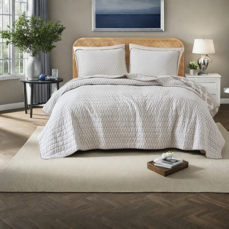 De courtepointe pour lit double en coton à motif de médaillon réversible