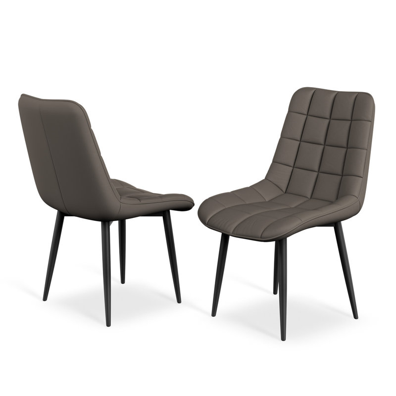 Bierman 45cm H Velvet or Faux Leather Upholstered Dining Chair, Black Metal Legs, Set Of 6, Grey