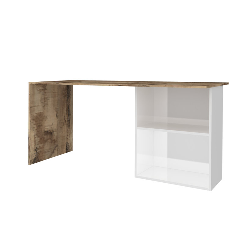 Giampaolo Writing Desk, White Glossy/Maple Pereira
