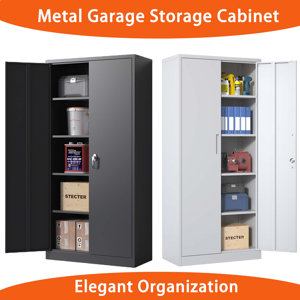 Heavy Duty Metal Garage Storage Cabinet – 72\" Tall, 4 Adjustable Shelves, 600LB Capacity With Lock