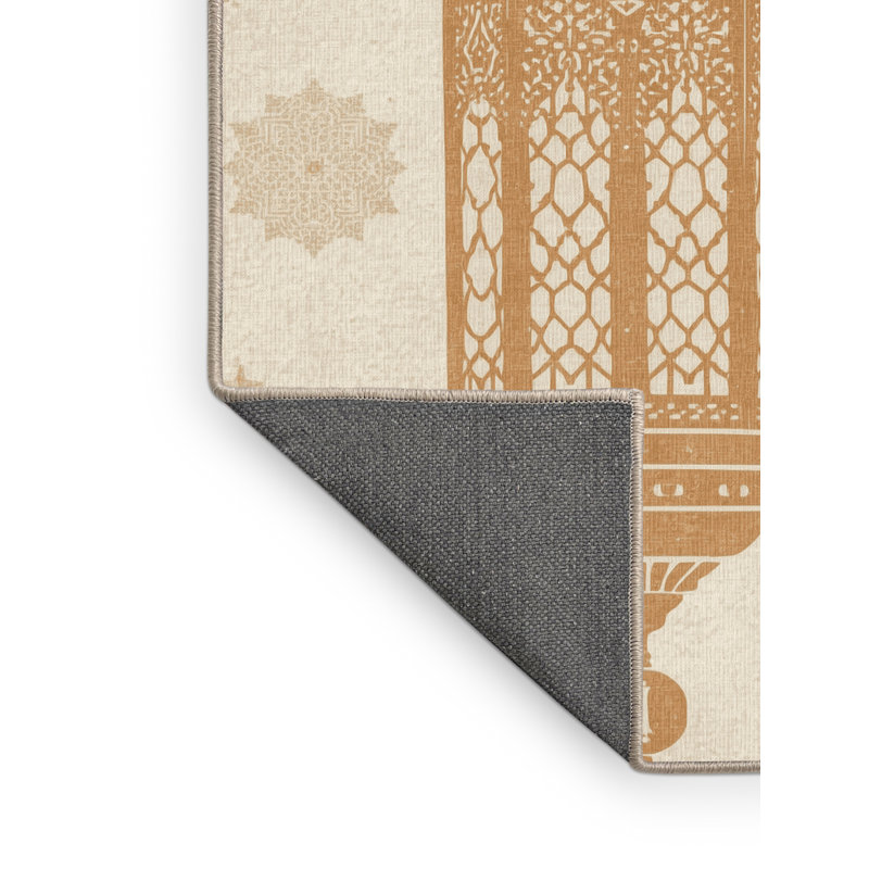 Soft Plush Estaugh Global Inspired Block Print Area Rug in Beige – Beige Binding, 8 x 12