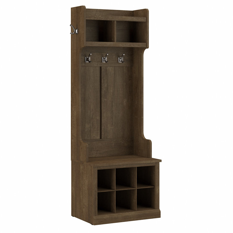 Kierra 24.5 " Wide Hall Tree with Shoe Storage and Shelves, Ash Brown