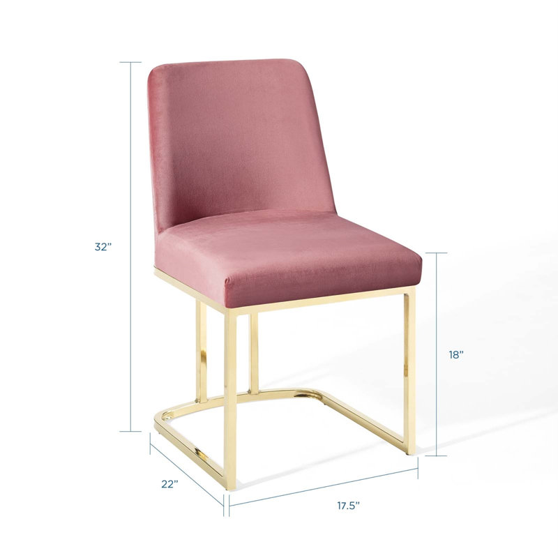 Chaise d'appoint de salle à manger en velours Amplifier Base Performance, Velours vieux rose, Or