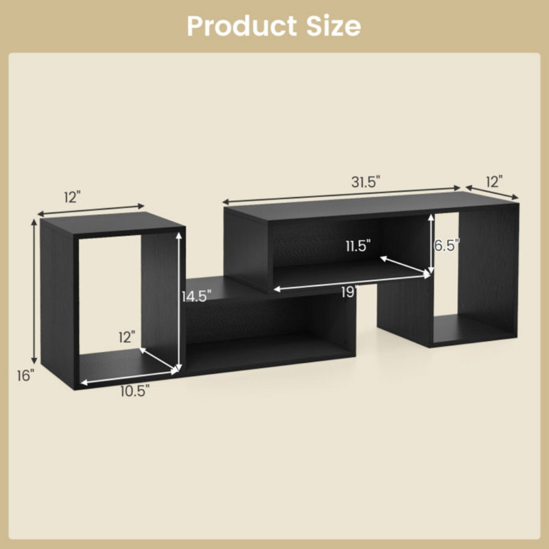 2 Pieces Adjustable TV Stand for TVs up to 55 Inch with Storage Cubes, Black