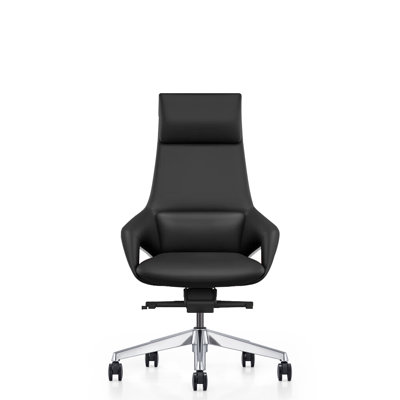 High-Back Ergonomic Executive Office Chair, Premium EPU Leather Desk Chair with Walnut Wood Accent, Swivel Rolling Computer Chair for Home Office, Black