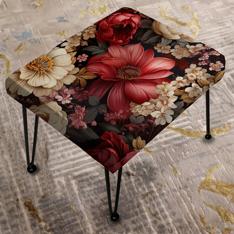 Victorian Royal Burgundy Peonies - Floral Rectangle Ottoman