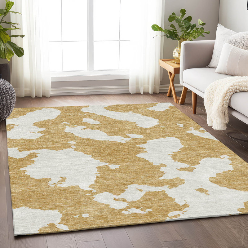 Tapis doré Prisco lavable à la machine de qualité supérieure, Rectangle 10 pi x 14 pi