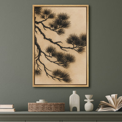 Pine Branch Classic Nature Illustration – Pictures Framed Canvas Print Wall Art