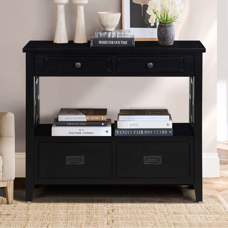 Estevon 36" Vintage Pine Console table,Entry way table with  4 Drawers, Black
