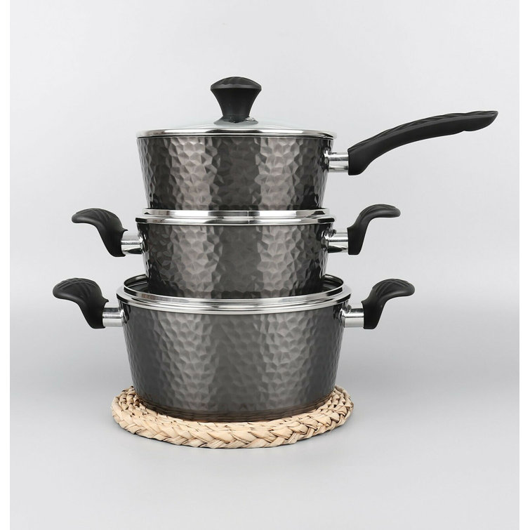 Black cookware set with non stick ceramic coating. Accra