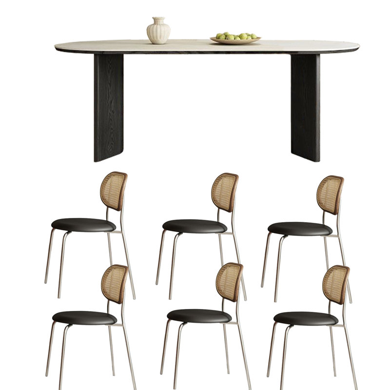 Table de salle à manger ovale avec pieds arqués, H 29,5 po x L 55,1 po x l 31,5 po, 7 pièces : table, 6 chaises