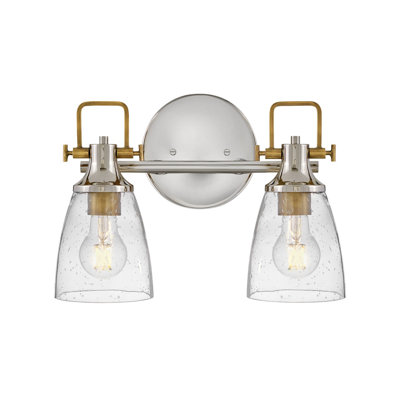 Easton two-light bathroom fixture with Easton clear seeded glass shade