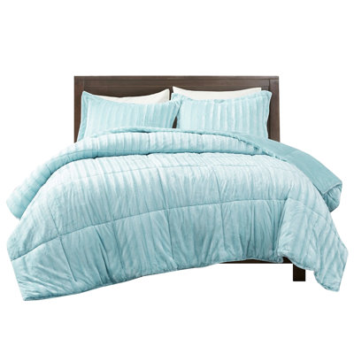 Faux Fur Comforter Mini King/ King - Teal Blue , , Mesmerizing Grace Blue, Splendid Design