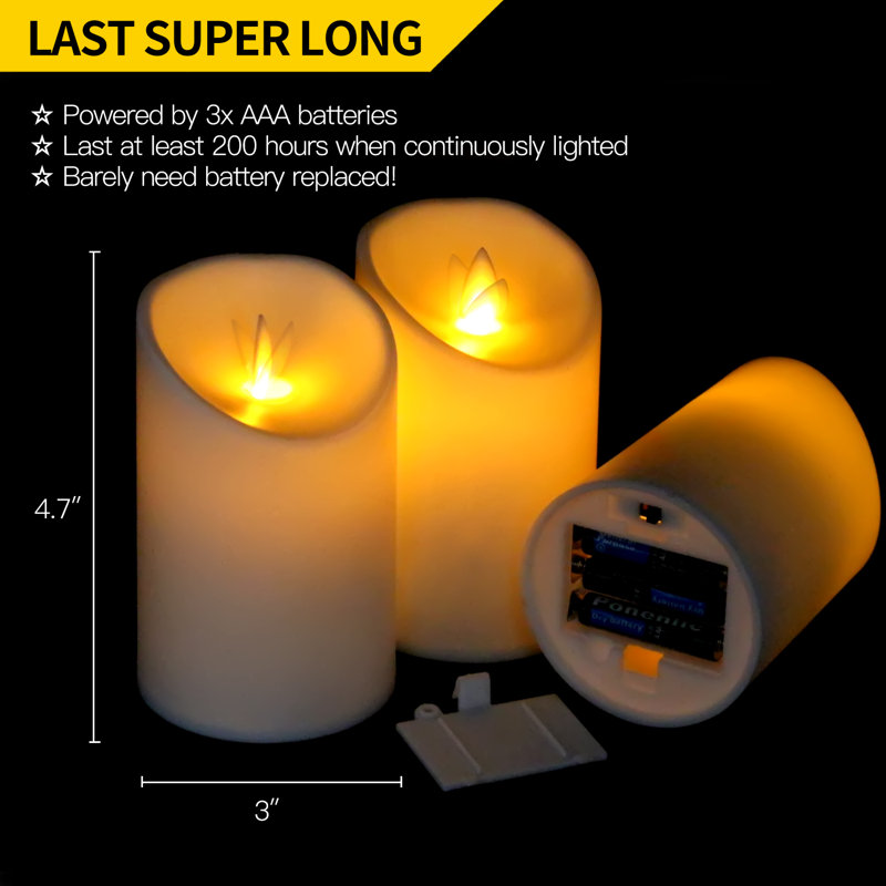 Flickering LED Candles, Lifelike Swinging Flame Battery Powered Realistic Flameless LED Candle - Warm White