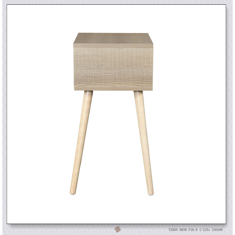 Table d'appoint Mid-Century moderne avec 1 tiroir et pieds en bois d'hévéa durables, parfaits pour le rangement et l'élégance.