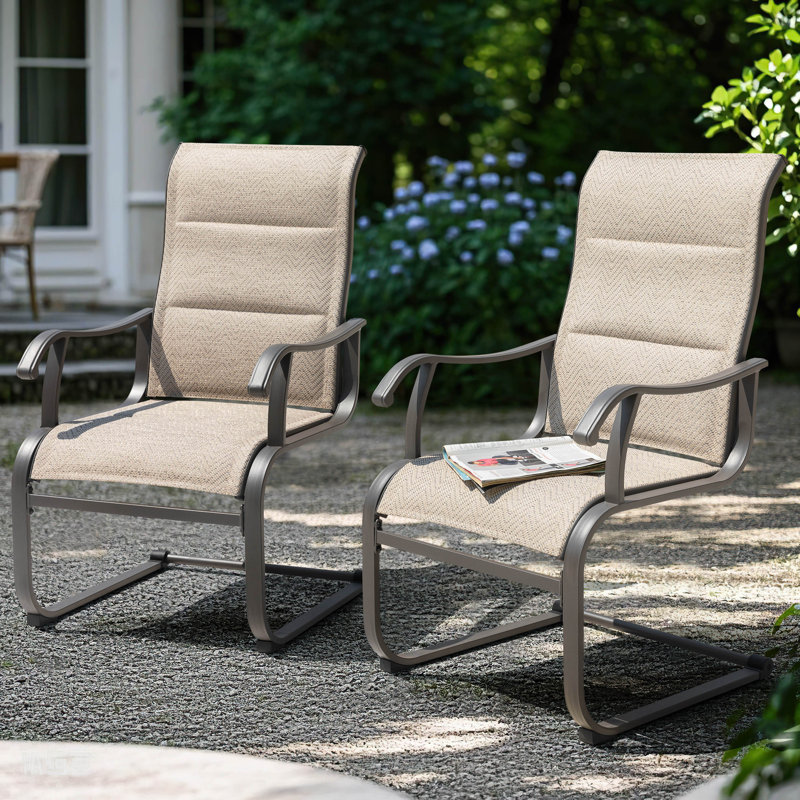 Outdoor Patio Dining Chairs, Breathable PVC-coated polyester, Iron Frame, Beige