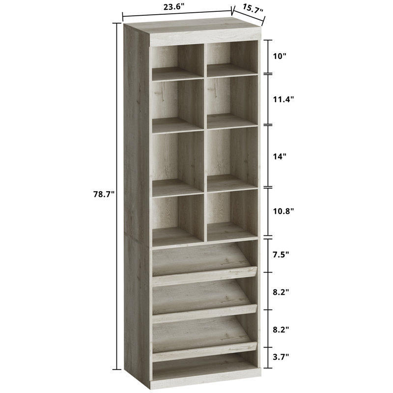 Modular Storage 23.6" W x 78.7"H  with Shelf and Cubies, Shoe Storage Cabinet Wood Closet System, Beige