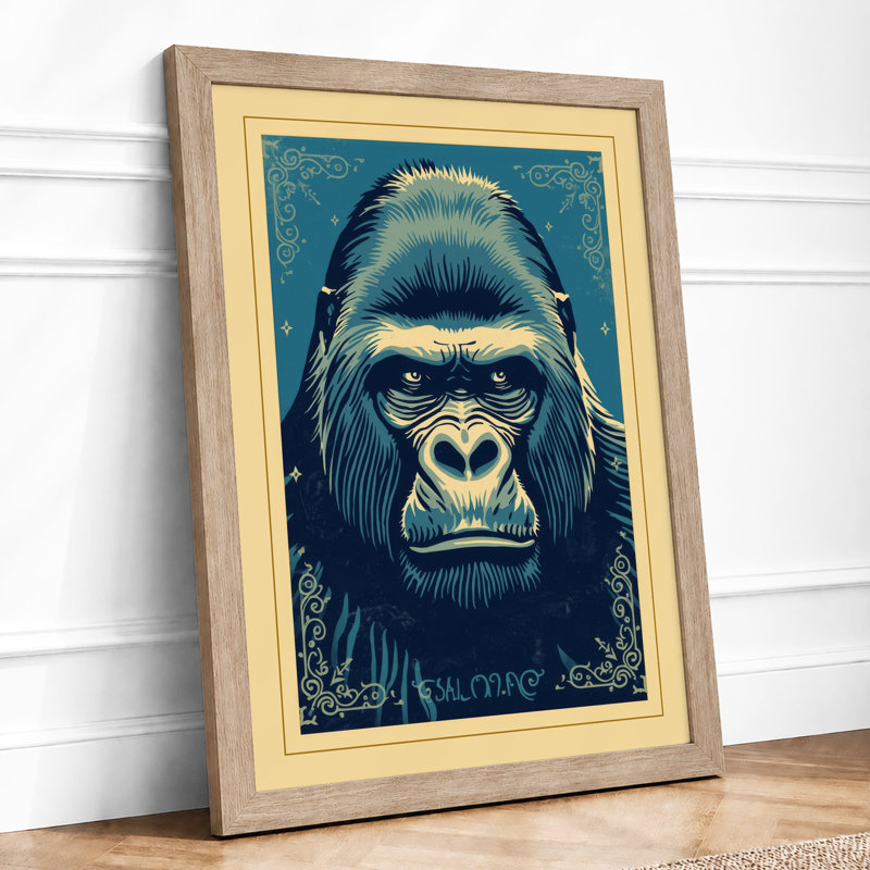 Harambe Retro - Framed Print, A3 - 42.0 x 29.7 cm, Oak