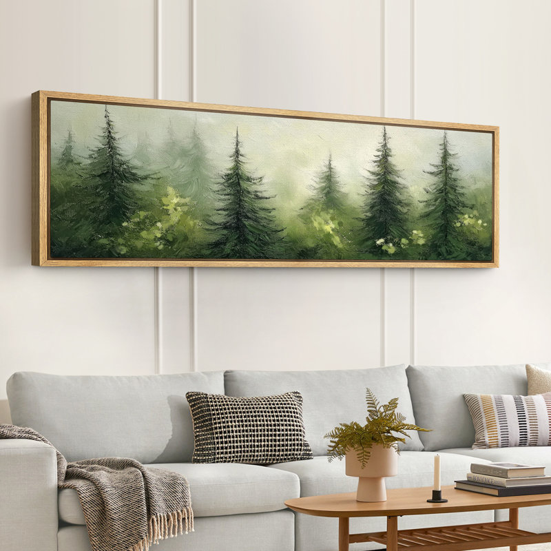 Emerald Green Pine Tree Artwork, Fake Paint Strokes Effect Wall Pictures, Giclee Canvas Digital Print Extra Large Framed Wall Art