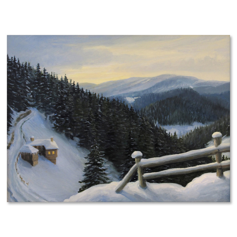 Vue sur les sommets enneigés - Peinture sur toile, H 24 po x l 32 po x P 1 po, Toile tendue