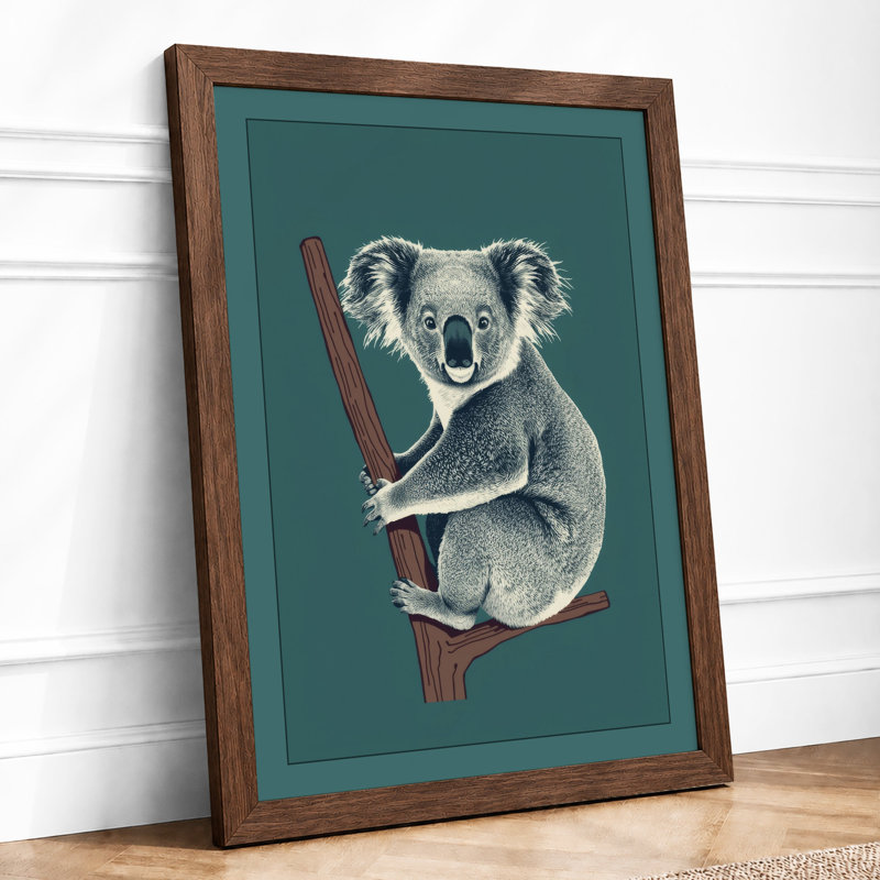 Koala on Branch Modern - Framed Print, A4 - 29.7 x 21.0 cm, Walnut