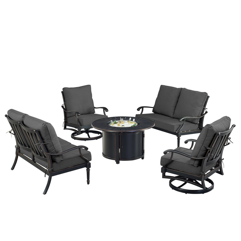 Ensemble de conversation d'extérieur pour 6 personnes avec coussins Paigan, Noir